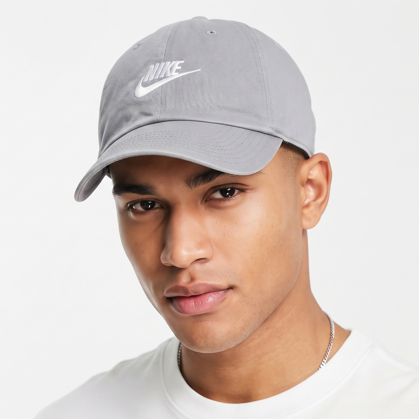 Classic Nike Swoosh Adjustable Cap - Grey Cotton Thrifted Twill Hat Size 57-59 cm