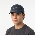 Thrifted Vintage Nike Mini Swoosh Curved Brim Cap - Navy Blue Cotton Baseball Hat