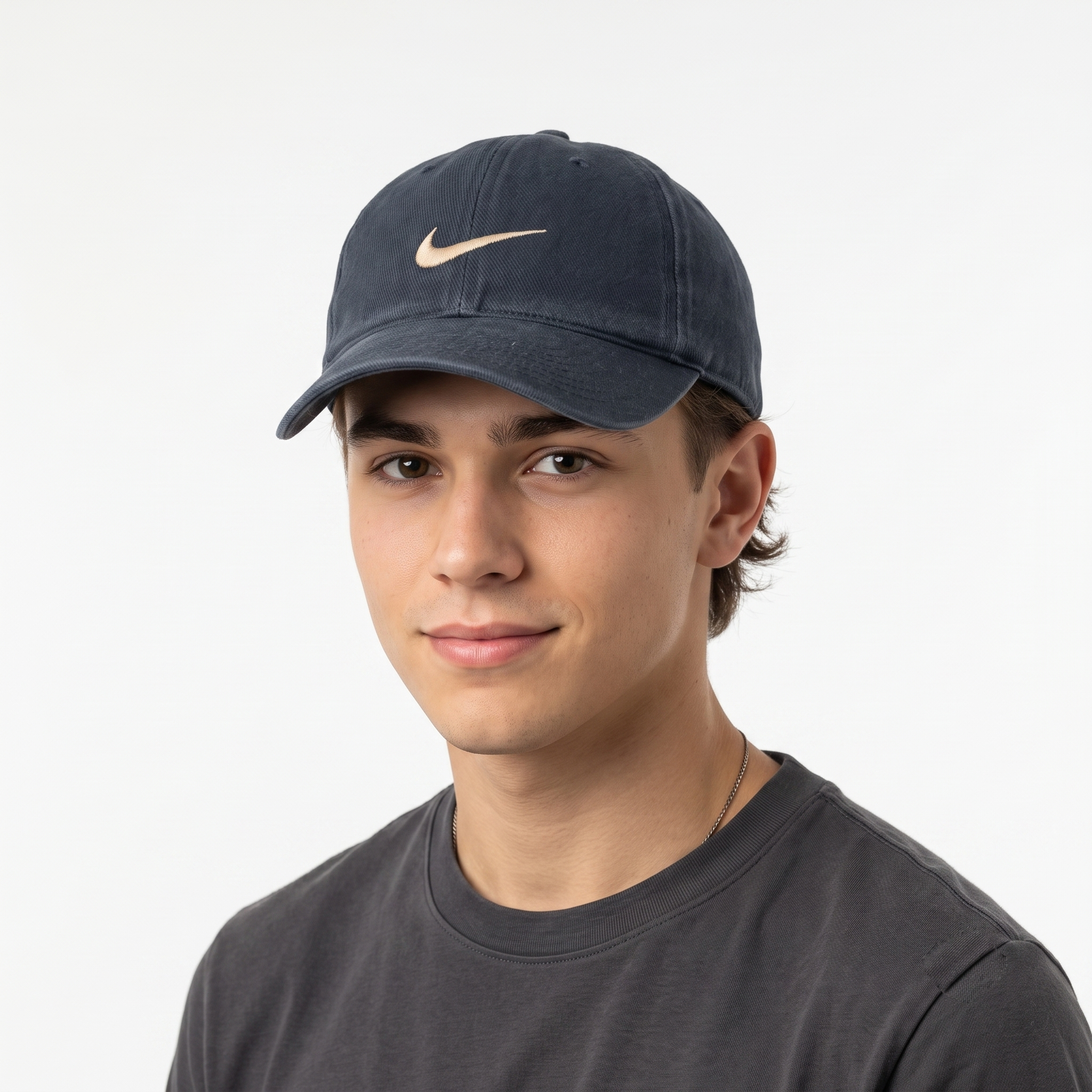 Thrifted Vintage Nike Mini Swoosh Curved Brim Cap - Navy Blue Cotton Baseball Hat