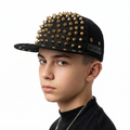 Gold Cone Studded Black Baseball Cap - Retro Gothic Rivet Snapback