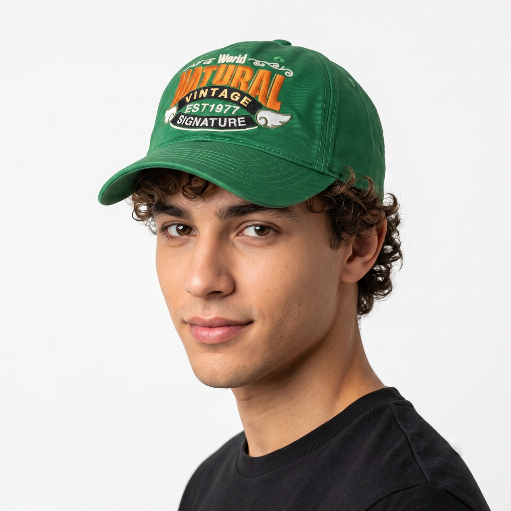 Thrifted Green & Orange "World Natural Vintage" Graphic Strapback Hat