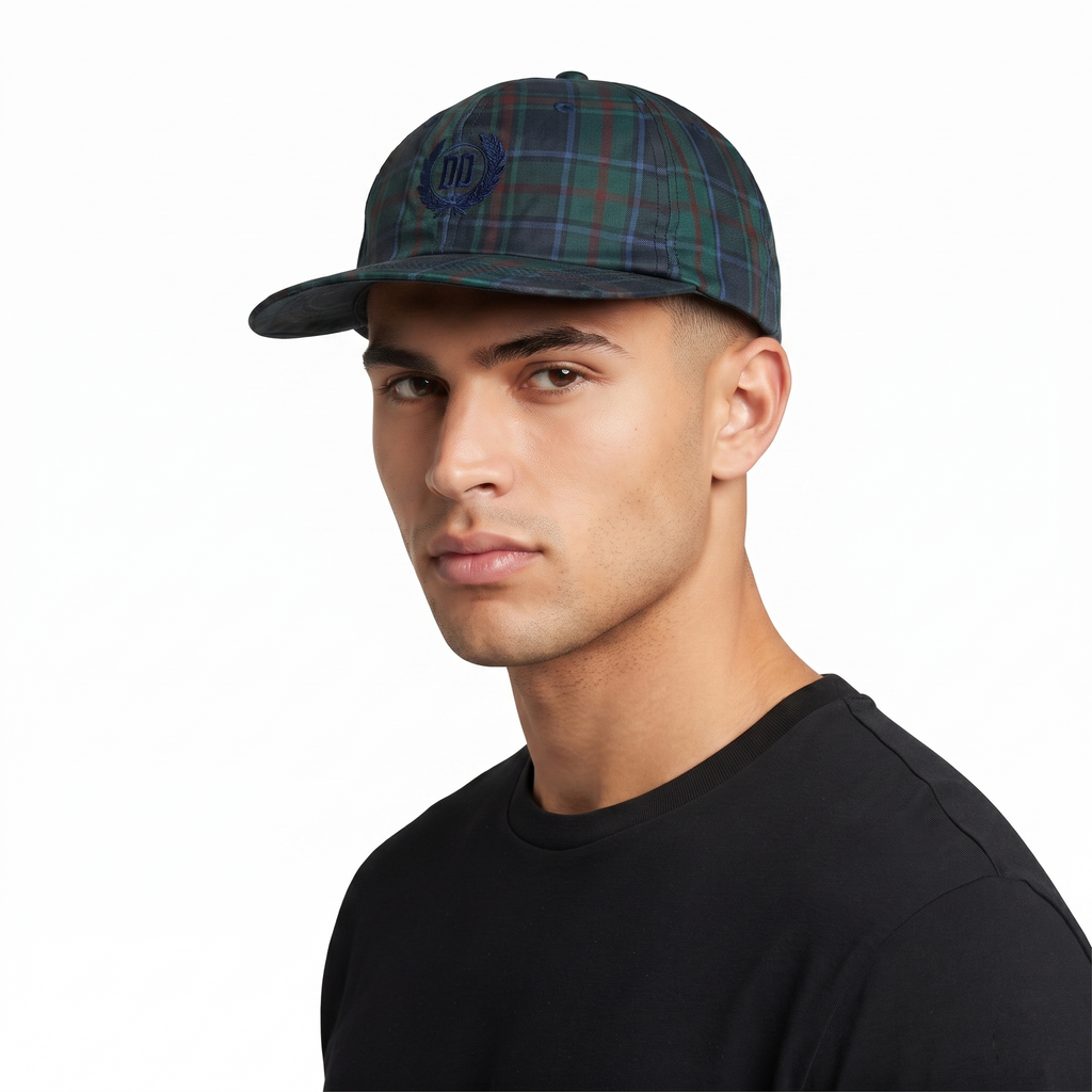 Thrifted DAKS London Black Watch Plaid Flat Brim Cap | 10103