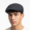 Thrifted Dark Grey Textured Stripe Flat Cap Ivy Driver Hat (59 cm)