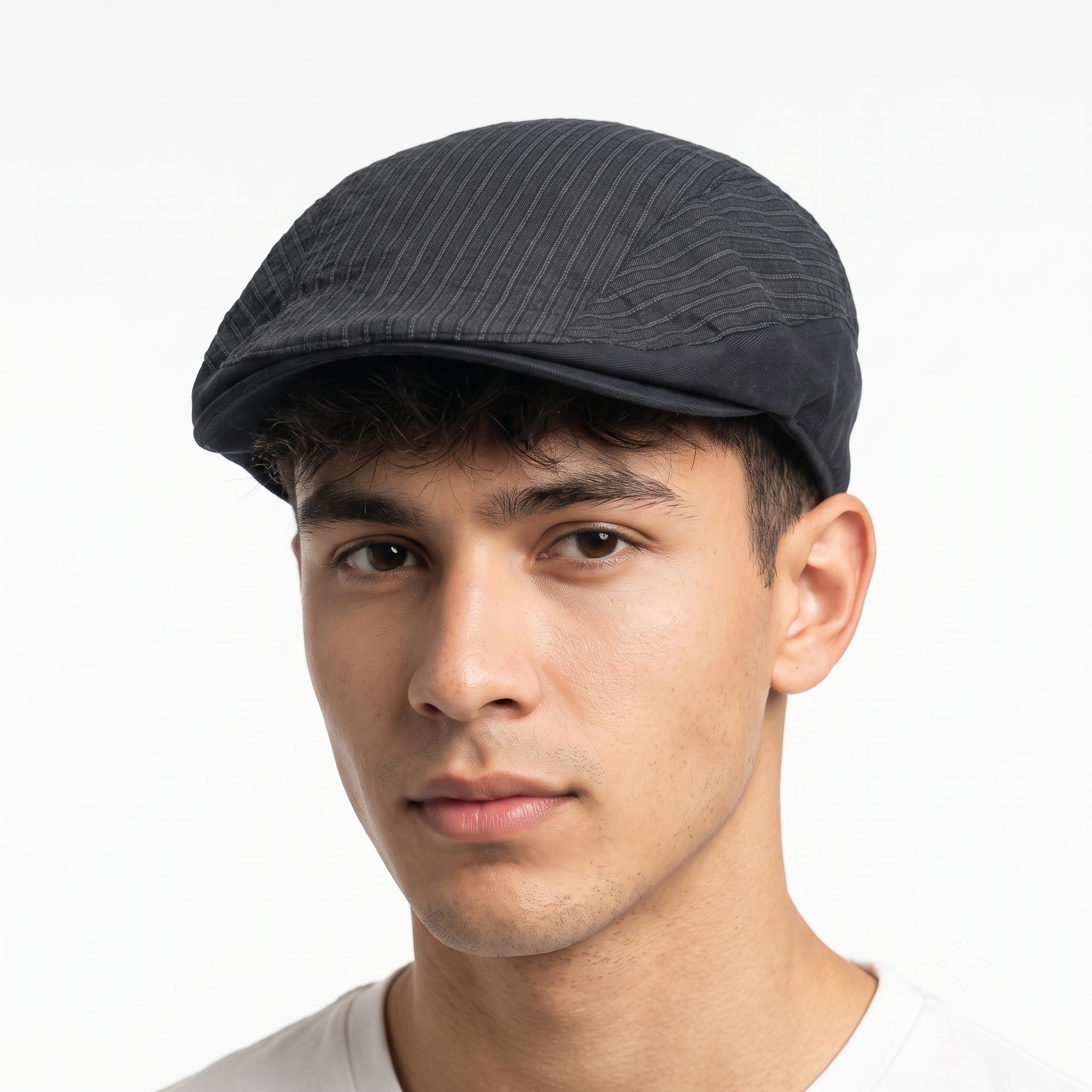 Thrifted Dark Grey Textured Stripe Flat Cap Ivy Driver Hat (59 cm)