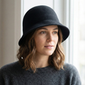 Essential Solid Black Wool Thrifted Hat - Classic Unisex Knit Hat