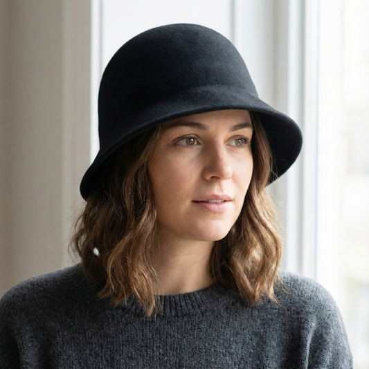 Essential Solid Black Wool Thrifted Hat - Classic Unisex Knit Hat