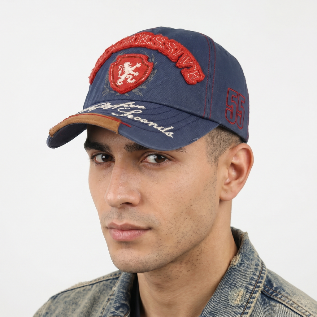 Thrifted EXR Heraldic Lion Navy Blue Strapback Dad Hat