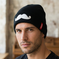 Shako Korean Beanie | Black Hat with White Mustache Embroidery