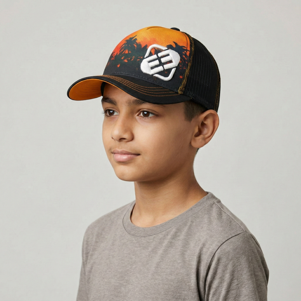 Freegun Kids Sunset Palm Tree Thrifted Trucker Cap - Junior Adjustable Hat