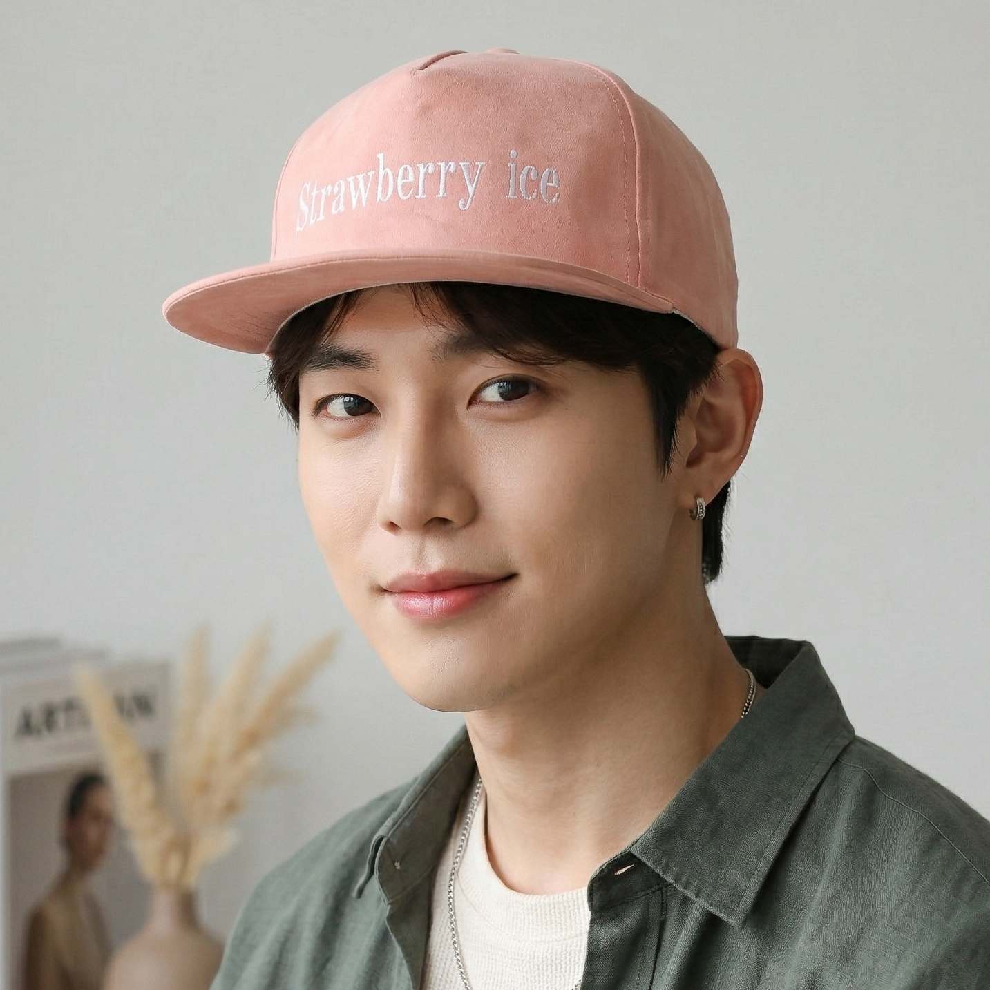 Strawberry Ice Pastel Peach Thrifted Snapback Hat | Aesthetic Embroidered Cap