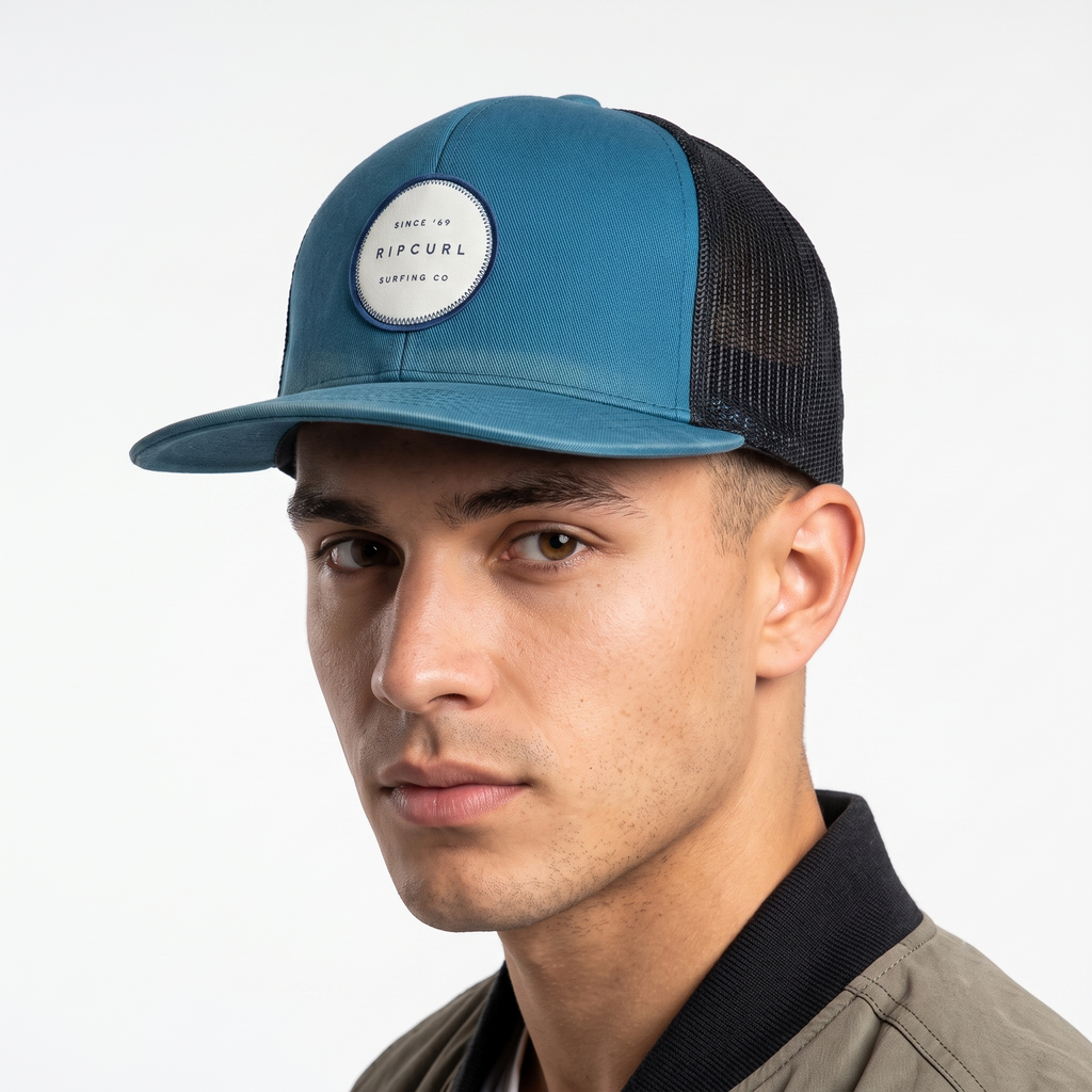 Rip Curl Surfing Co High Profile Trucker Cap - Teal Blue Flat Brim Snapback