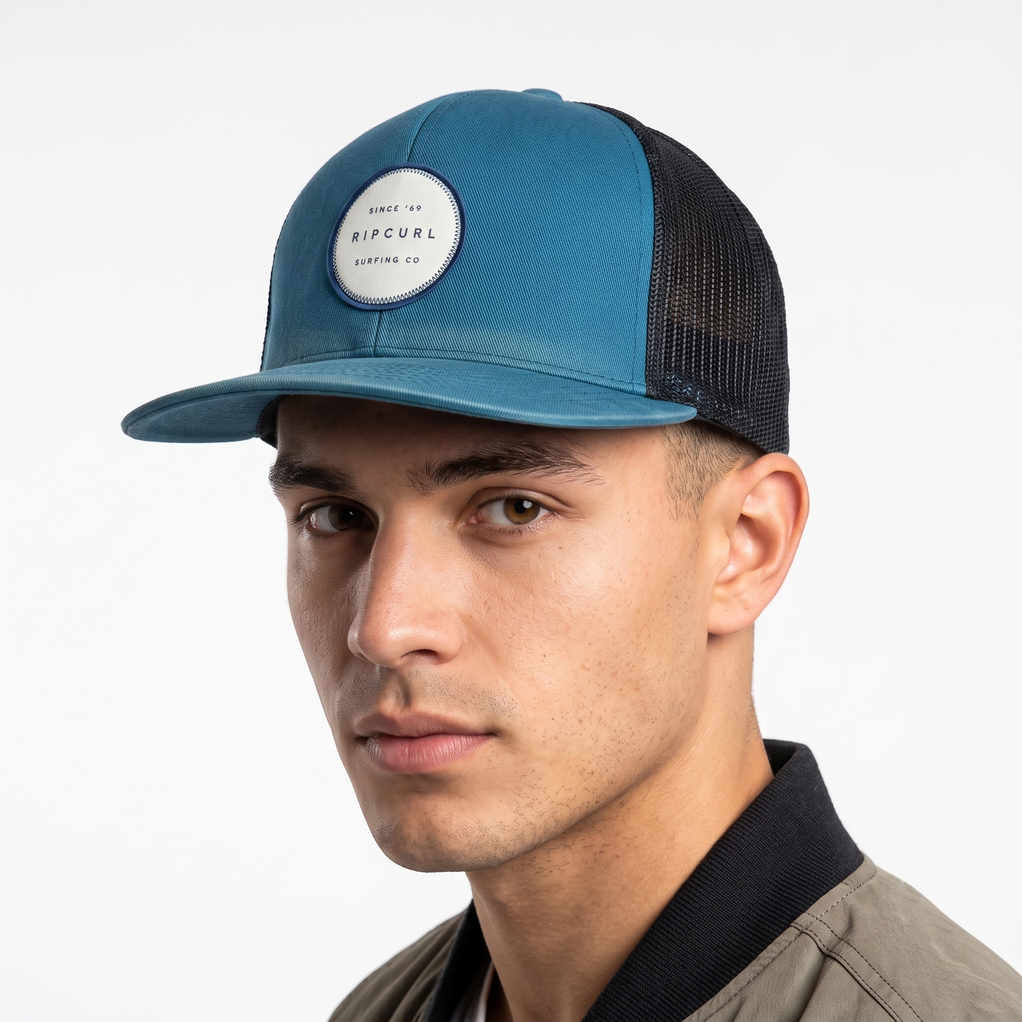 Rip Curl Surfing Co High Profile Trucker Cap - Teal Blue Flat Brim Snapback