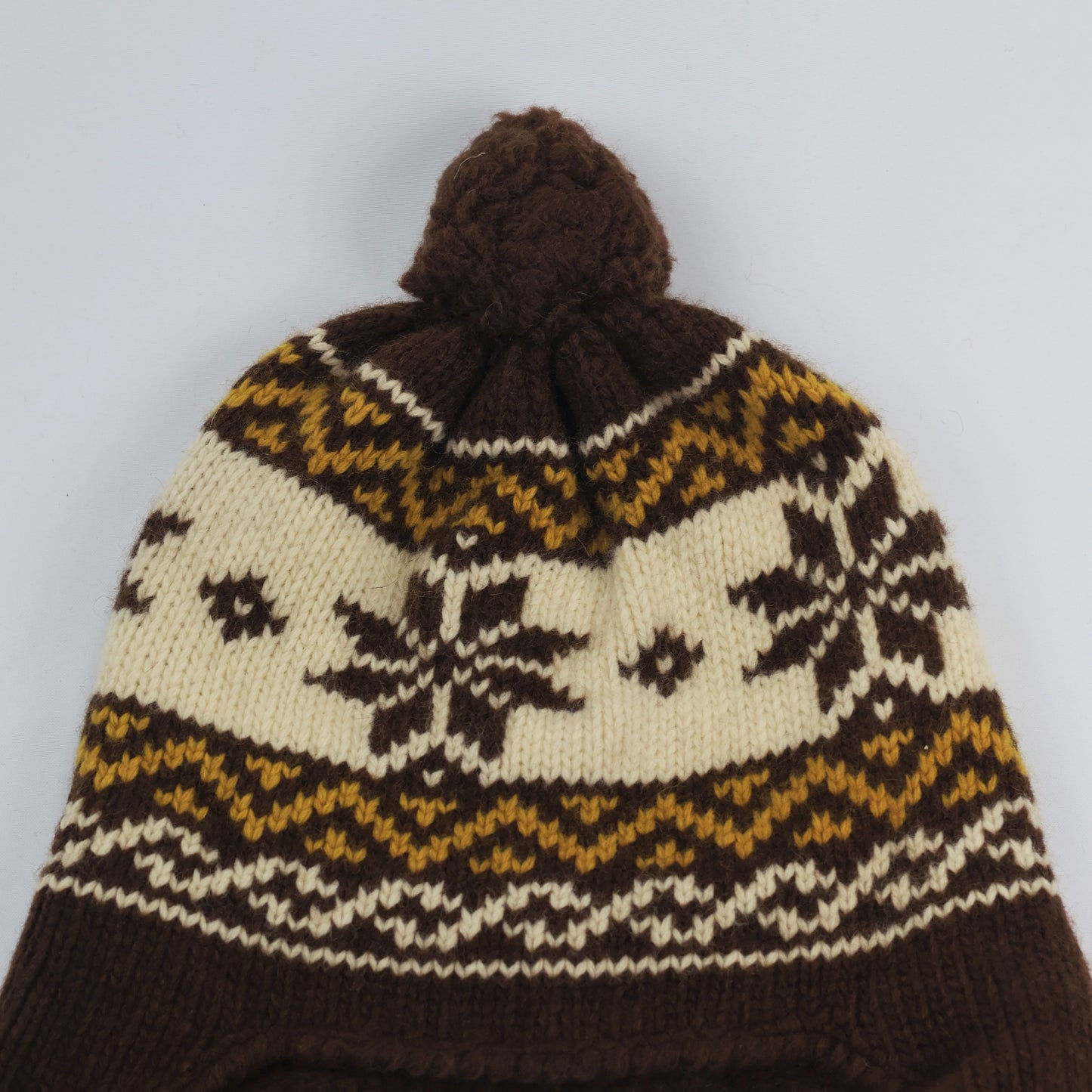 Unionbay Fair Isle Knit Earflap Beanie with Pom Pom - Brown & Mustard
