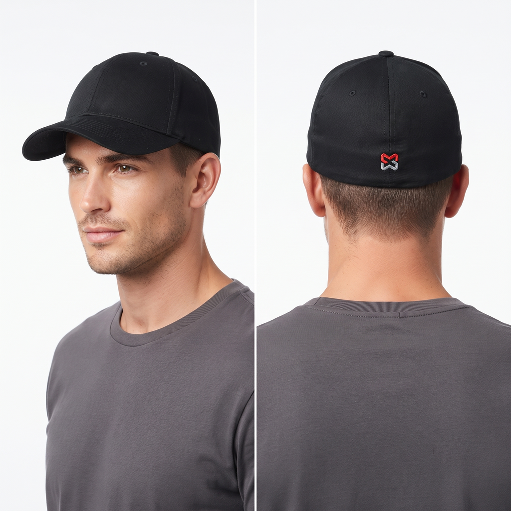 Flexfit Yupoong Plain Black Stretch Cap - Grey Underbill Fitted Hat