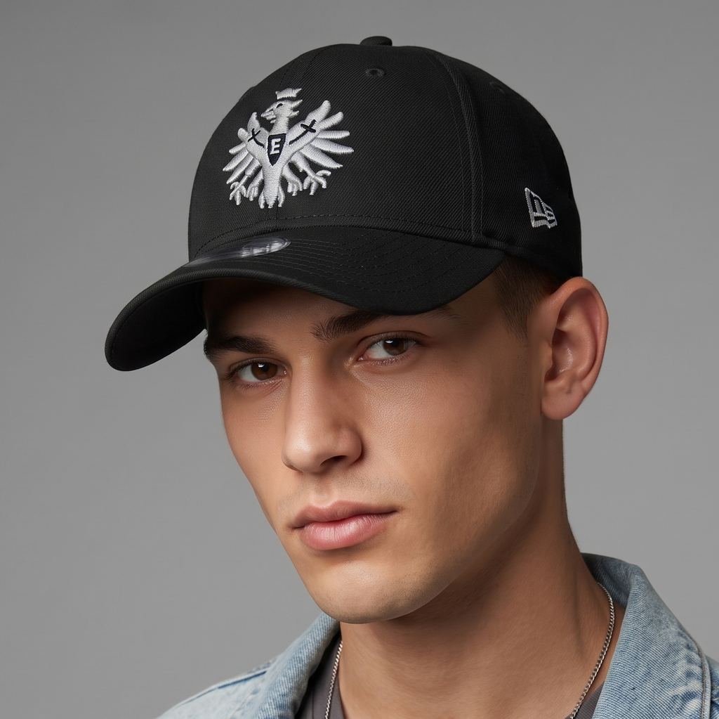 Official Eintracht Frankfurt New Era 9FORTY Thrifted Cap - Black Adjustable Football Hat