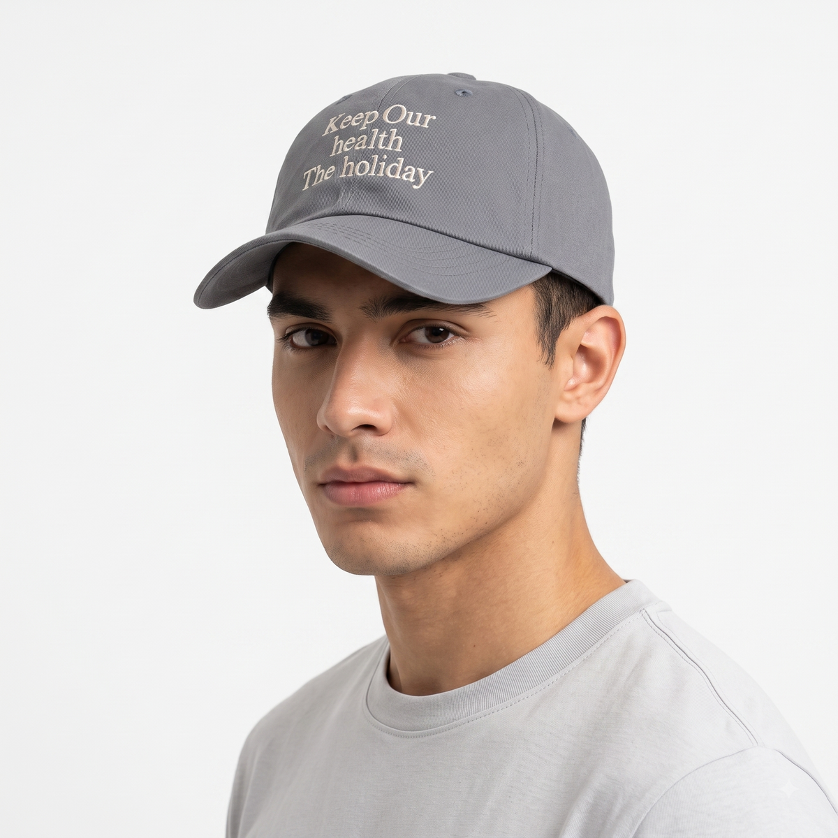 Thrifted Millo Korea Washed Grey Slogan Text Strapback Cap | 10065