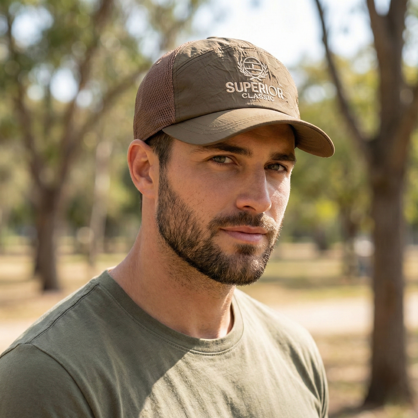 Superior Classic Premium Mesh Back Thrifted Trucker Hat - Earth Tone Brown & Olive