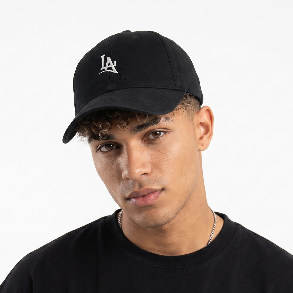 Vintage LA Embroidered Cotton Hat - Solid Black Minimalist Thrifted Cap
