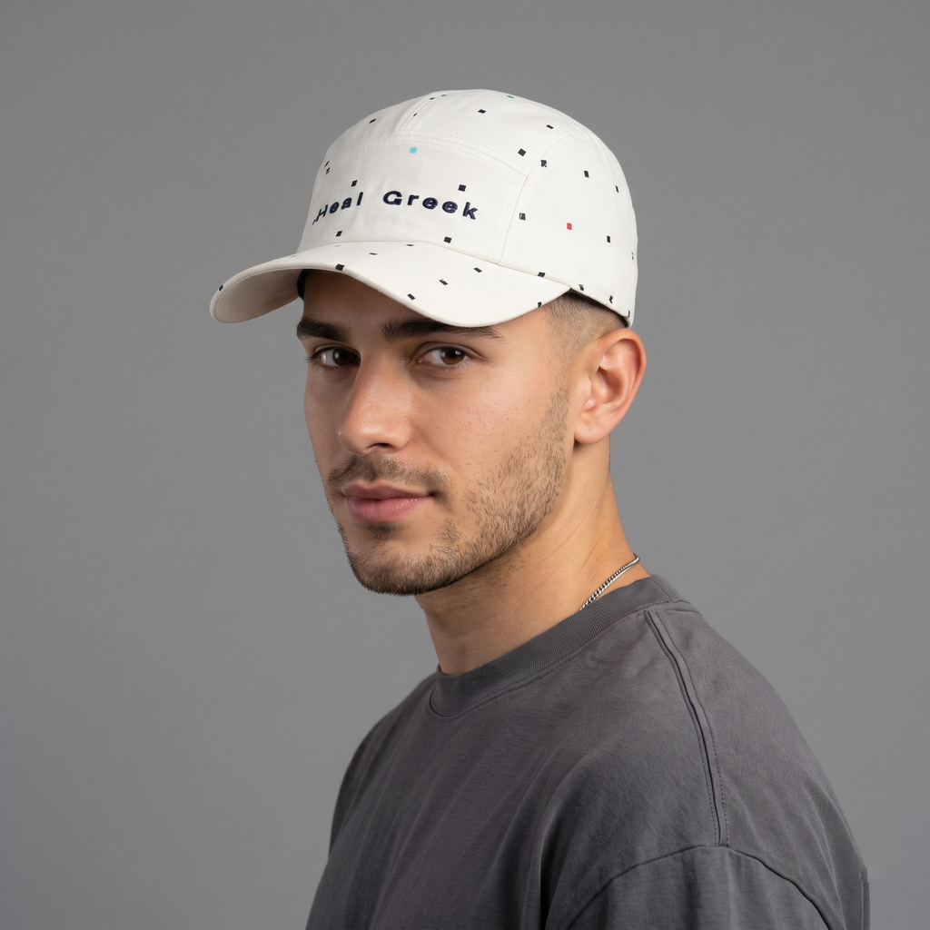 Thrifted Heal Creek White All-Over Geometric Print Camp Hat | 10011