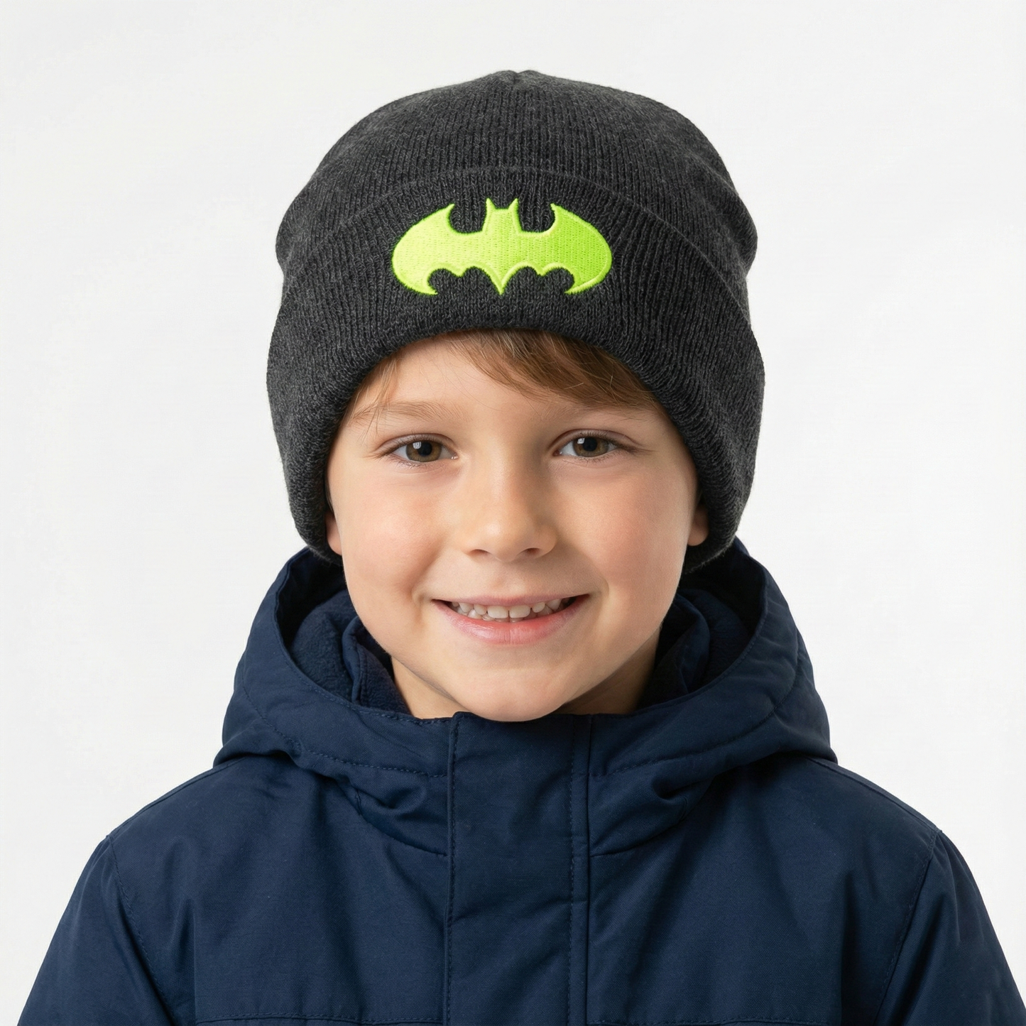 DC Comics Batman Kids Winter Thrifted Beanie - Warm Knit Pom-Pom Hat
