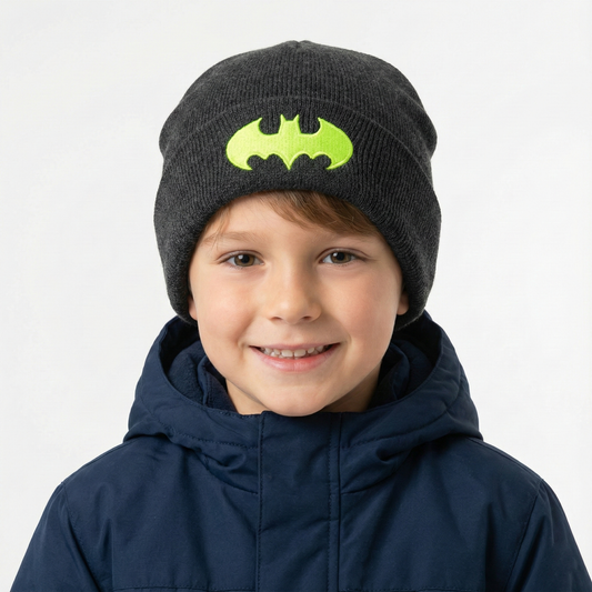 DC Comics Batman Kids Winter Thrifted Beanie - Warm Knit Pom-Pom Hat