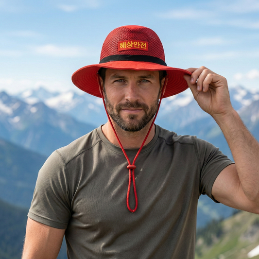 Vintage Korean "Maritime Safety" Red Outdoor Boonie Thrifted Hat