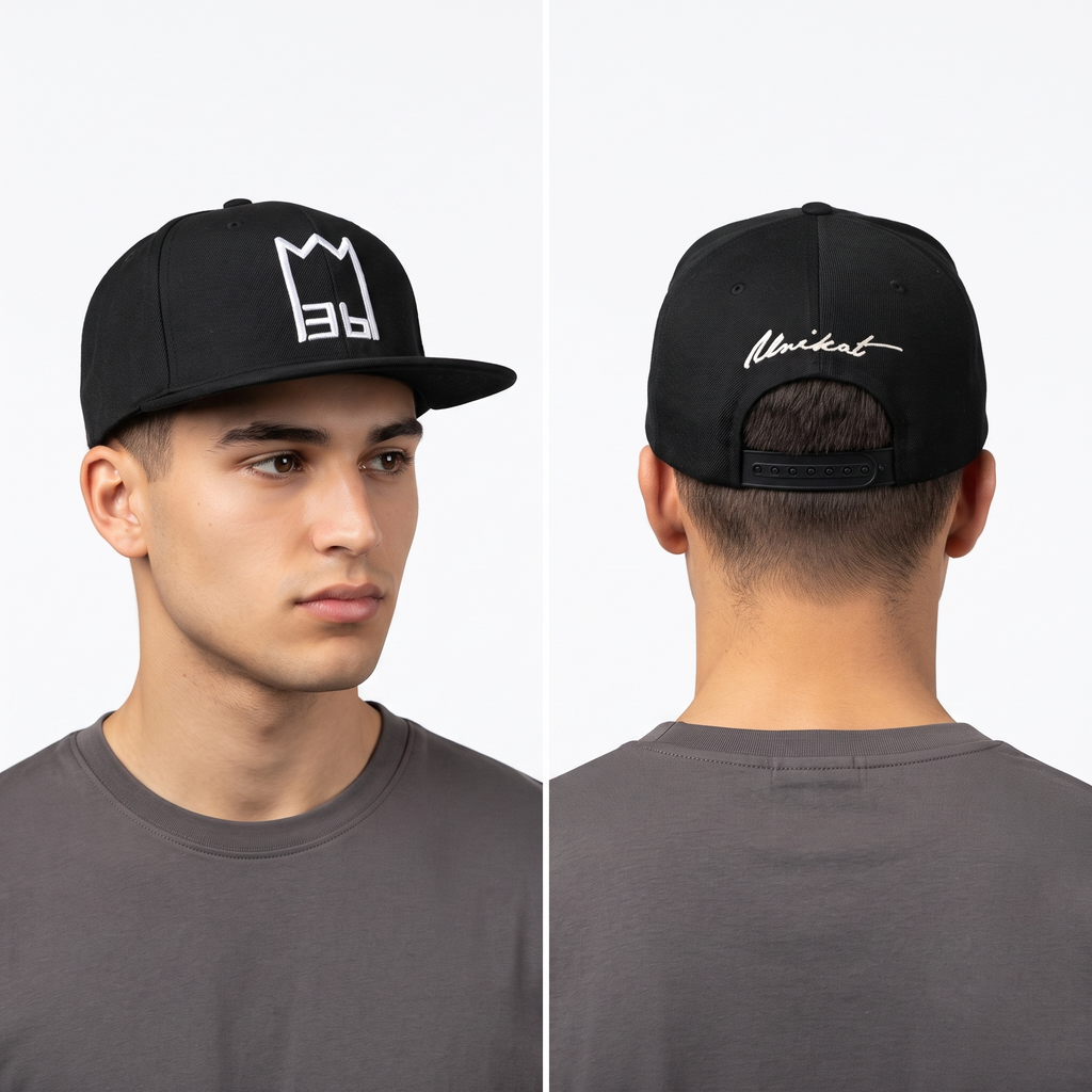 Thrifted Unikat Embroidered Black Flat Brim Snapback | Green Bottom Hat
