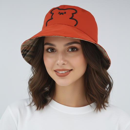 Reversible Bucket Hat - Orange & Plaid (56-58cm)