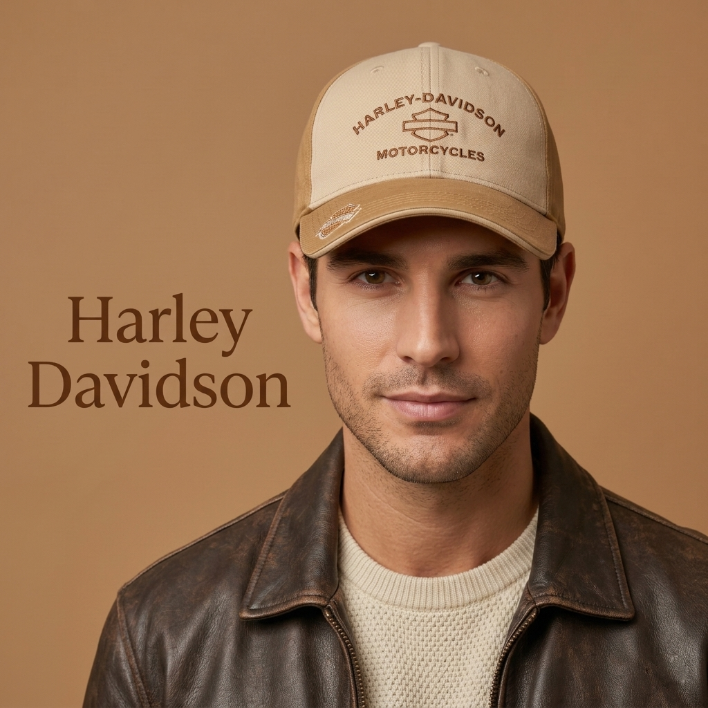 Vintage Harley-Davidson Motorcycles Thrifted Cap – Tan & Brown Two-Tone