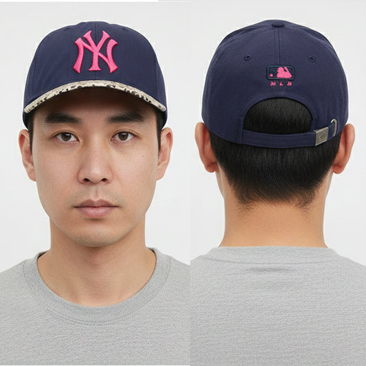 Vintage NY Yankees Navy Blue & Cheetah Print Thrifted Snapback