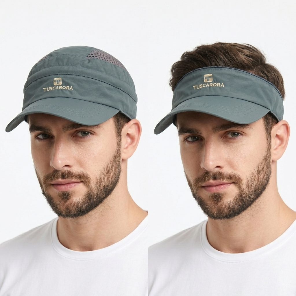 Tuscarora 2-in-1 Convertible Hiking Cap - Detachable Top Sun Visor - Teal Grey