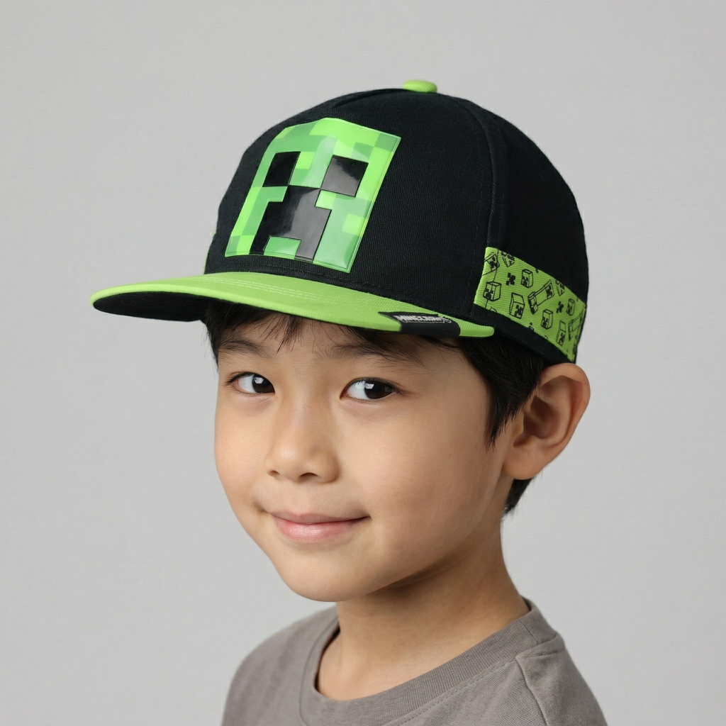 Official Minecraft Creeper Thrifted Snapback Hat – Black & Lime Green