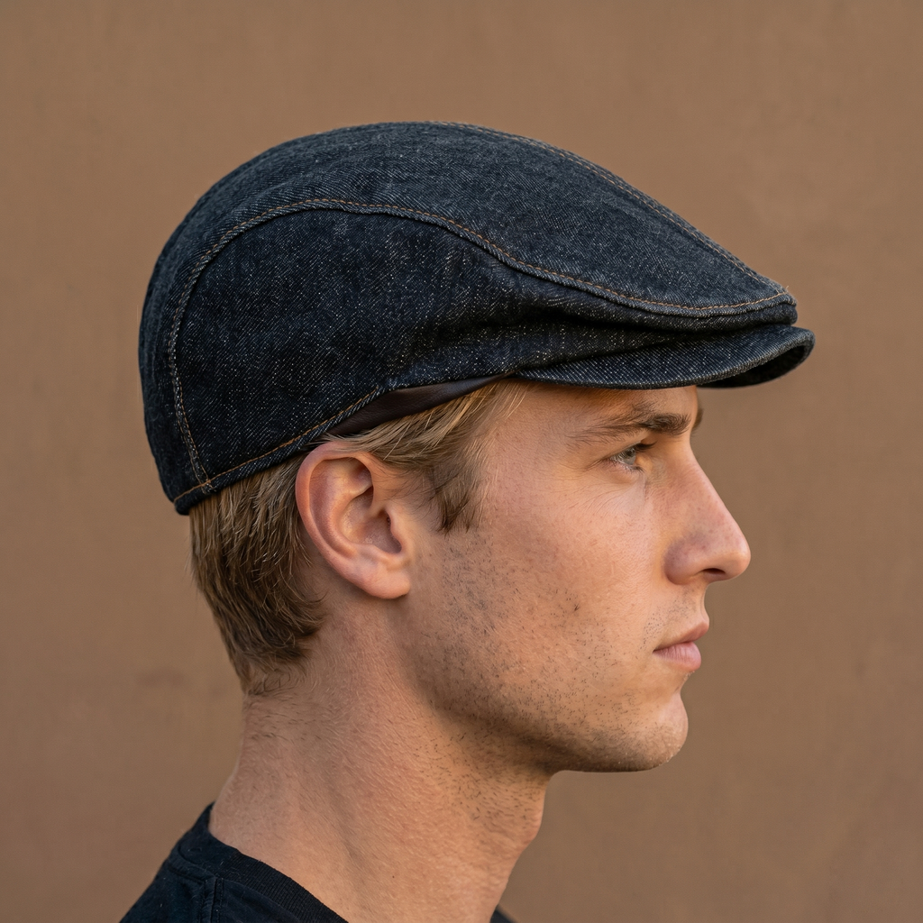 Combo Combo Japan Style Denim Beret - Workwear Snap-Brim Flat Cap