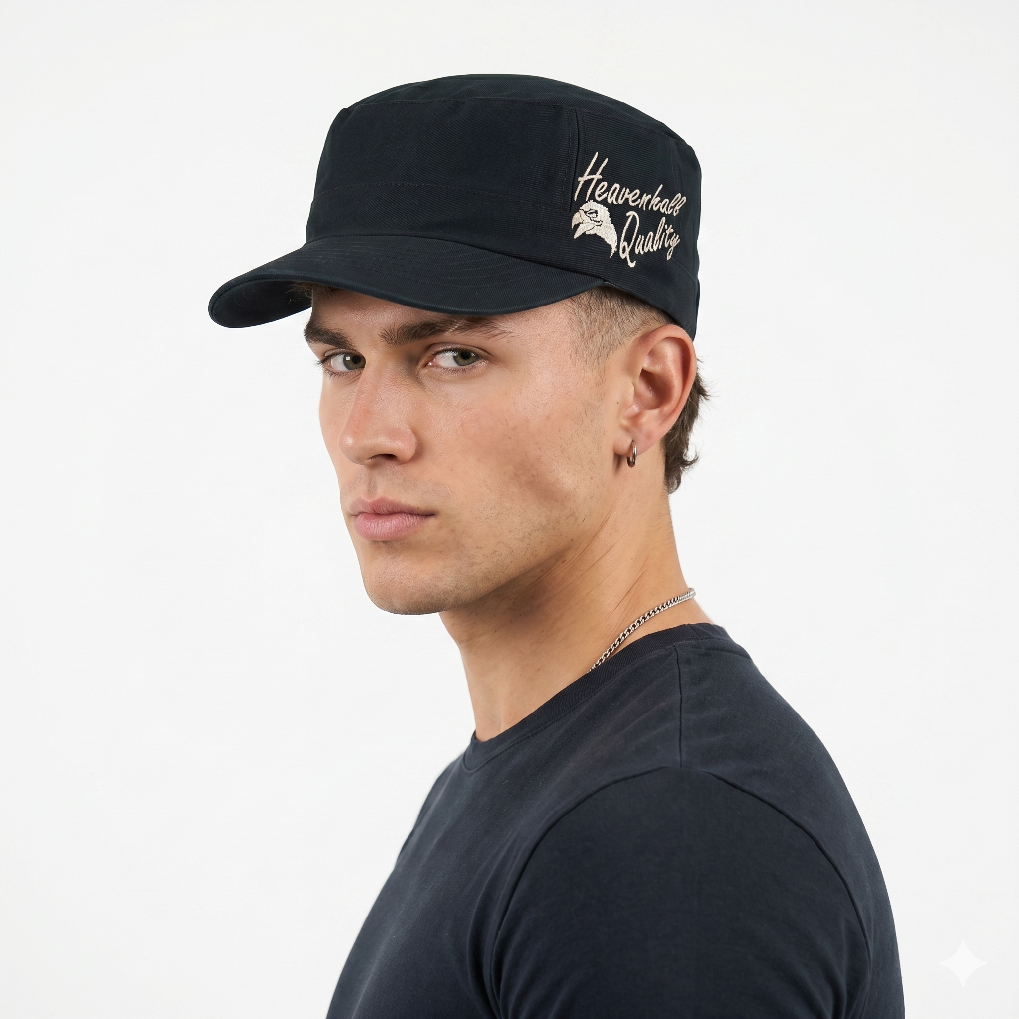 Heavenhall Quality Black Cotton Cadet Hat - Eagle Graphic Streetwear Cap