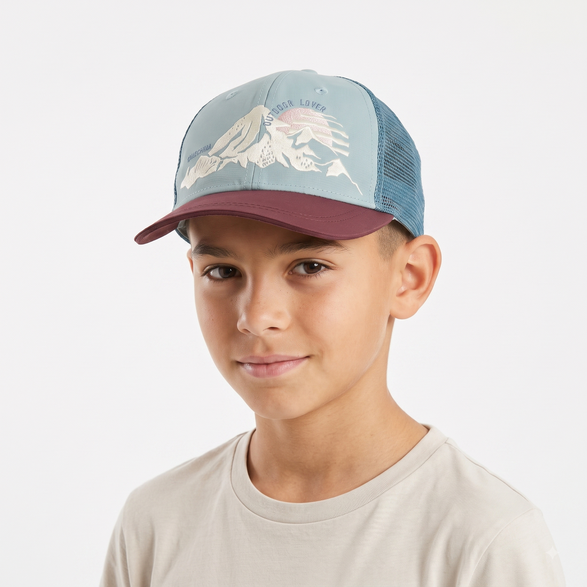 Thrifted Quechua "Outdoor Lover" Mountain Scene Mesh Trucker Cap | 10055