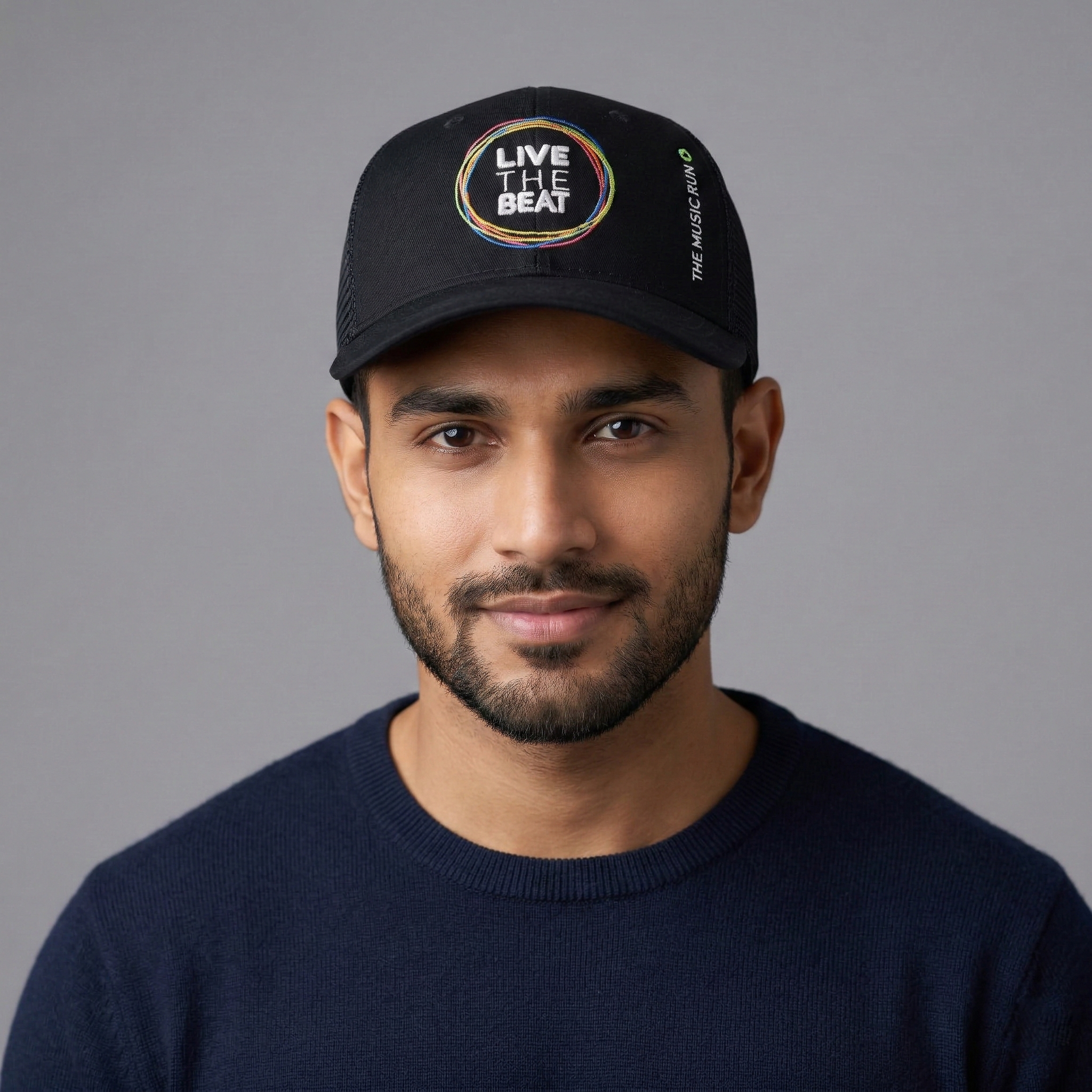 Vintage The Music Run Trucker Hat - Multicolor Embroidered Black Cap