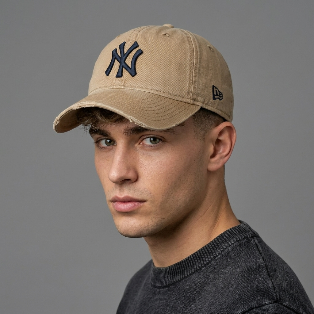 Thrifted New Era NY Yankees Beige Washed Strapback Cap | 10786
