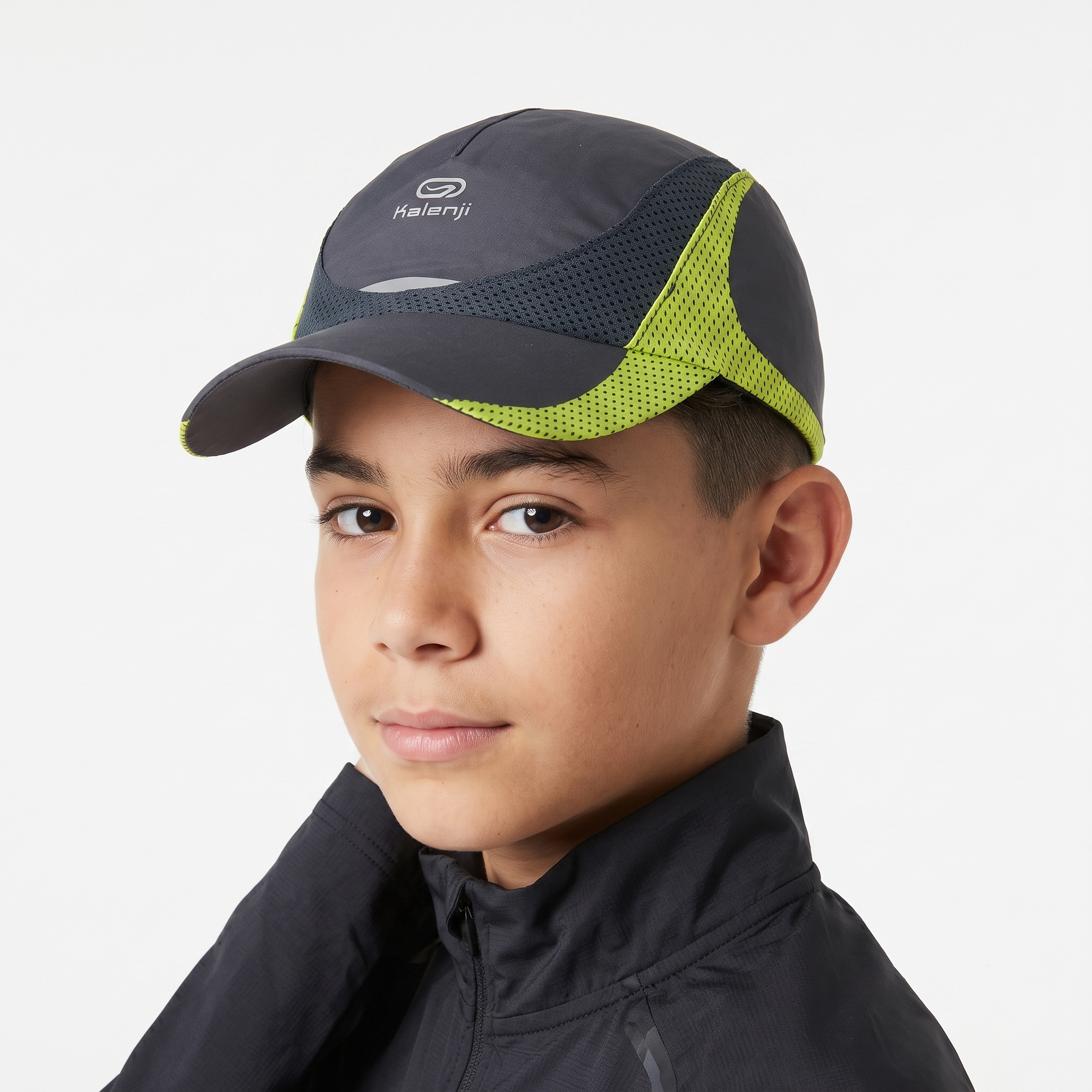 Thrifted Kalenji Dark Grey & Neon Lime Running Hat - Size 54-56cm