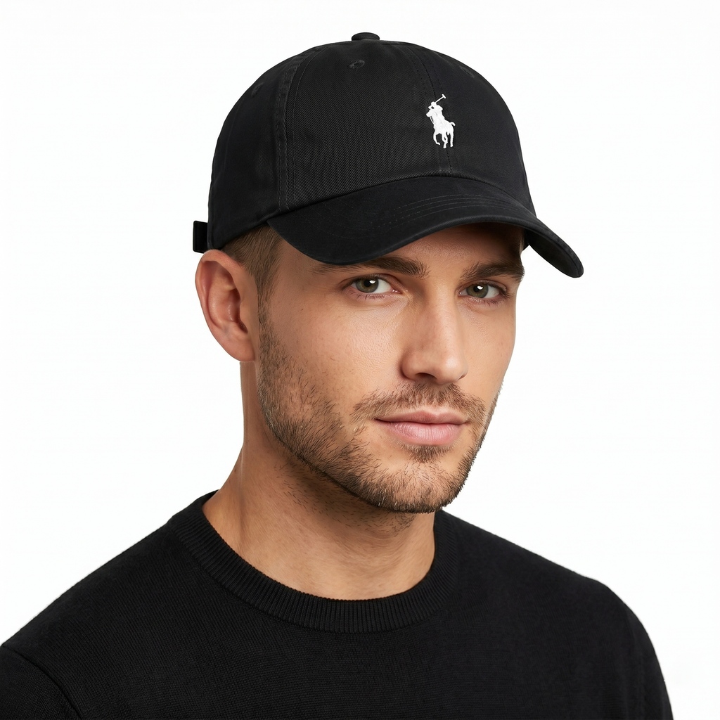 Vintage Polo Ralph Lauren Thrifted Cap - Black Chino Twill with White Logo