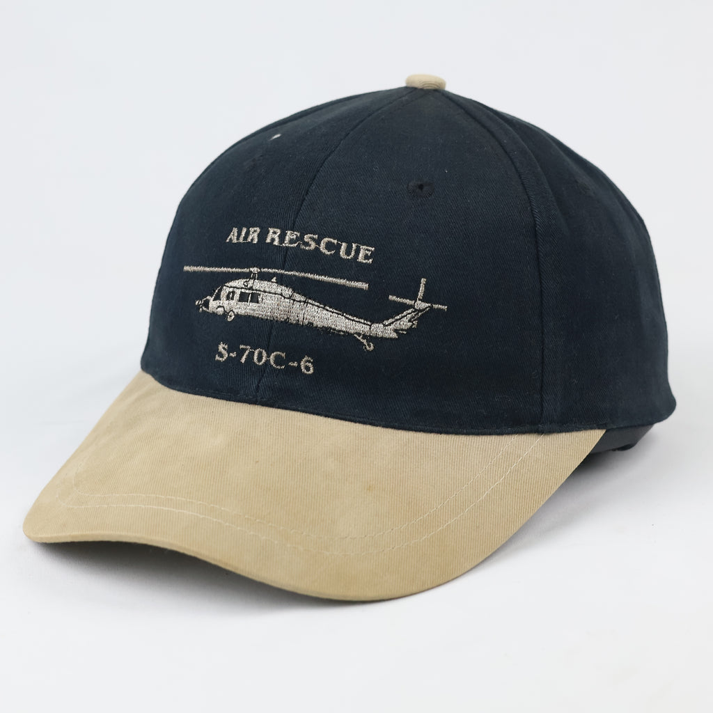 Thrifted Military Aviator Air Rescue Strapback Cap | Black & Tan
