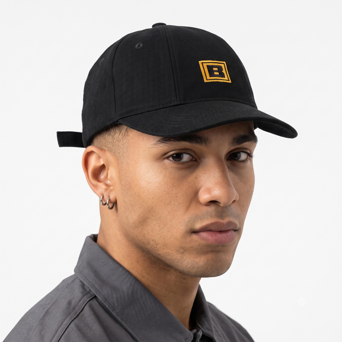 Thrifted Solid Black Cotton Strapback Cap (55-57cm) | 10499