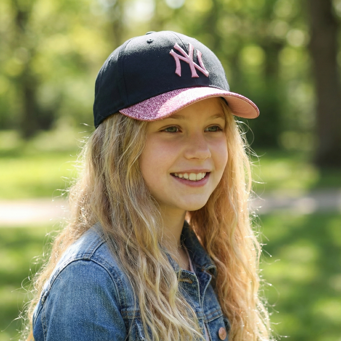 MLB Korea Kids NY Yankees Baseball Thrifted Cap - Pink Glitter Brim Edition