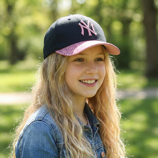 MLB Korea Kids NY Yankees Baseball Thrifted Cap - Pink Glitter Brim Edition