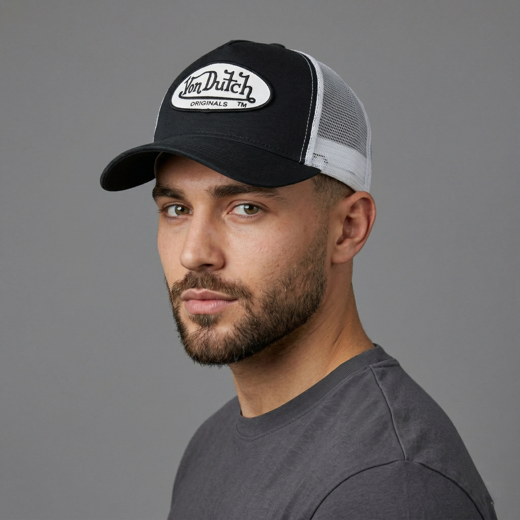 Von Dutch Originals Embroidered Thrifted Trucker Cap - Monochrome Series