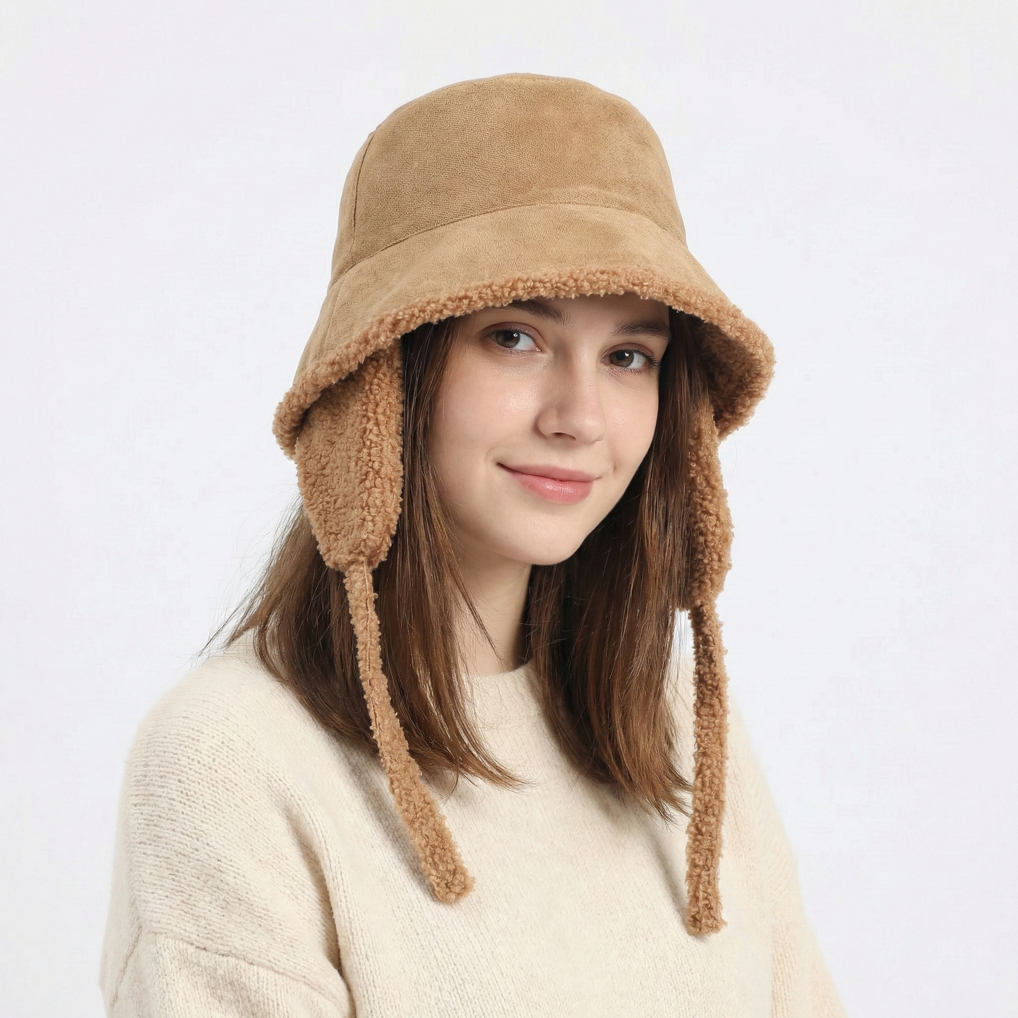 Winter Fleece-Lined Camel Cloche Thrift Hat – Versatile Boho Trapper Bucket Cap
