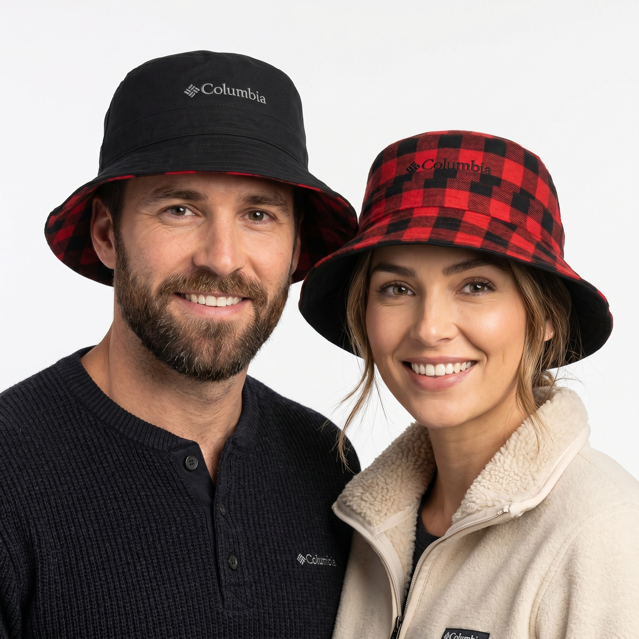 Columbia Reversible thick cotton Bucket Hat – Red Buffalo Plaid & Black