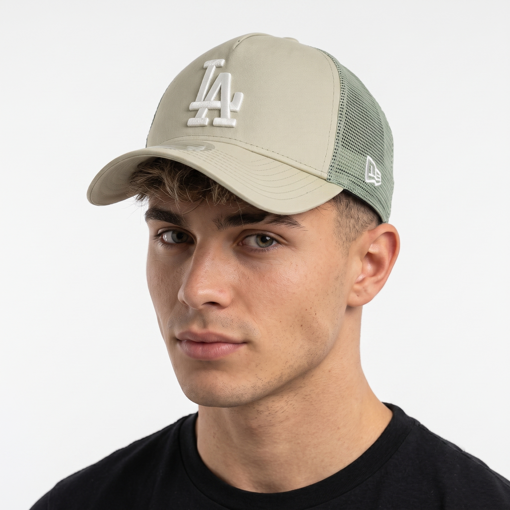 Thrifted Vintage New Era Los Angeles Dodgers Two-Tone A-Frame Trucker Cap - 56-58cm