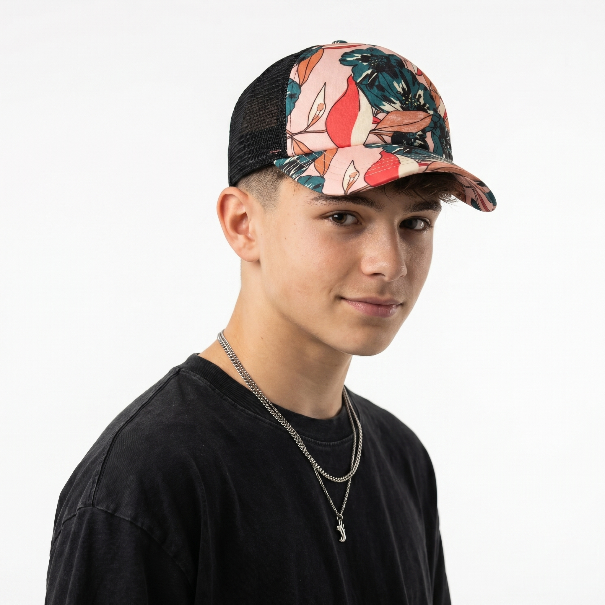 Thrifted Billabong Hibiscus Print Snapback Trucker Cap