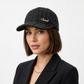Chanel Crystal Replica Black Tweed Strapback Thrifted Cap