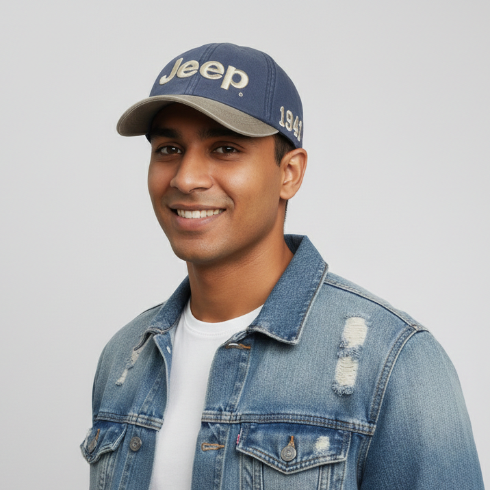 Vintage Jeep "1941" Embroidered Baseball Thrifted Cap - Navy Blue & Grey Hat